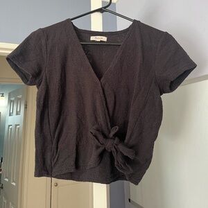 Madewell Women’s Black Short Sleeve Side Tie Shirt - Size XS